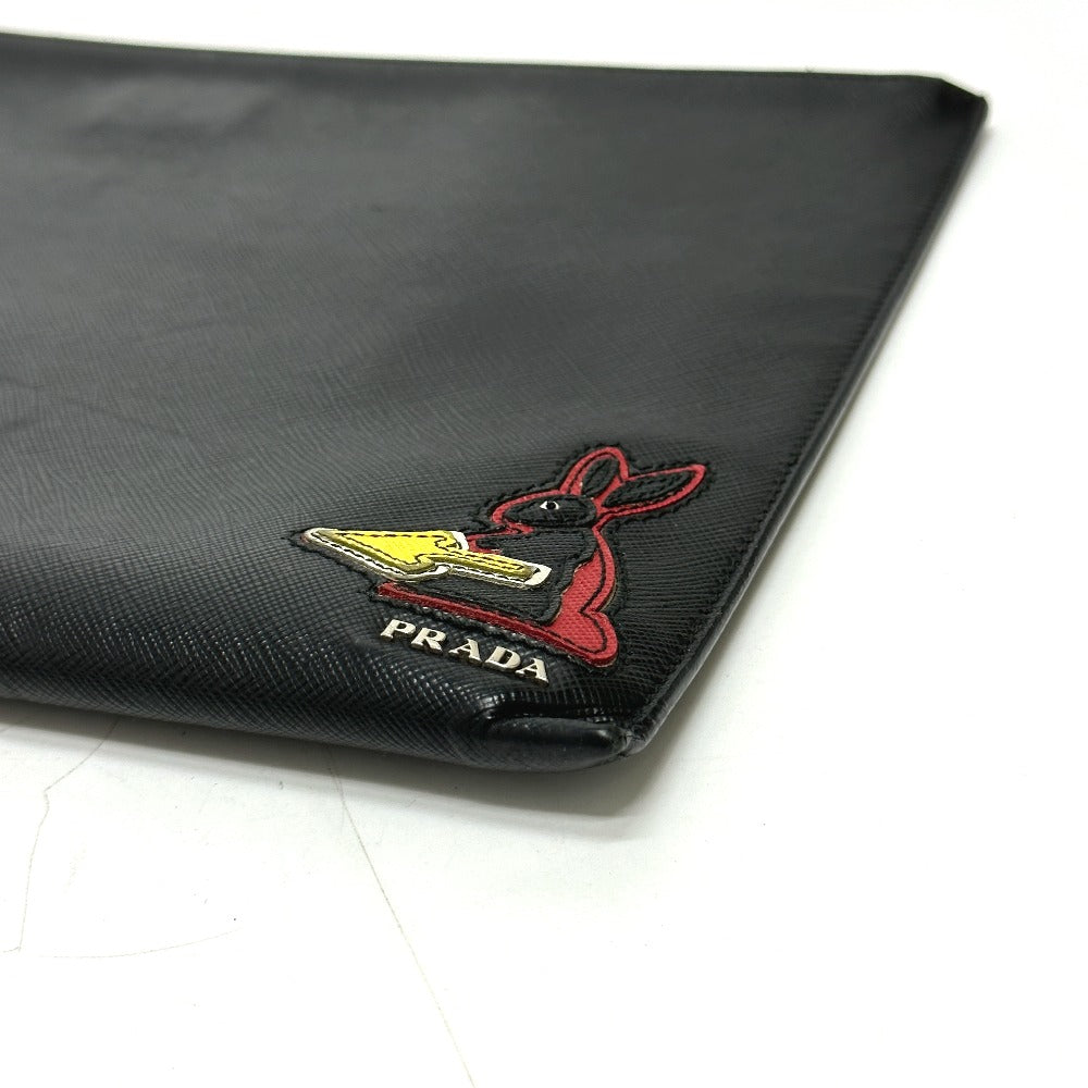PRADA 2NG001 Logo Rabbit Clutch Bag in Saffiano Leather, Men's, Black