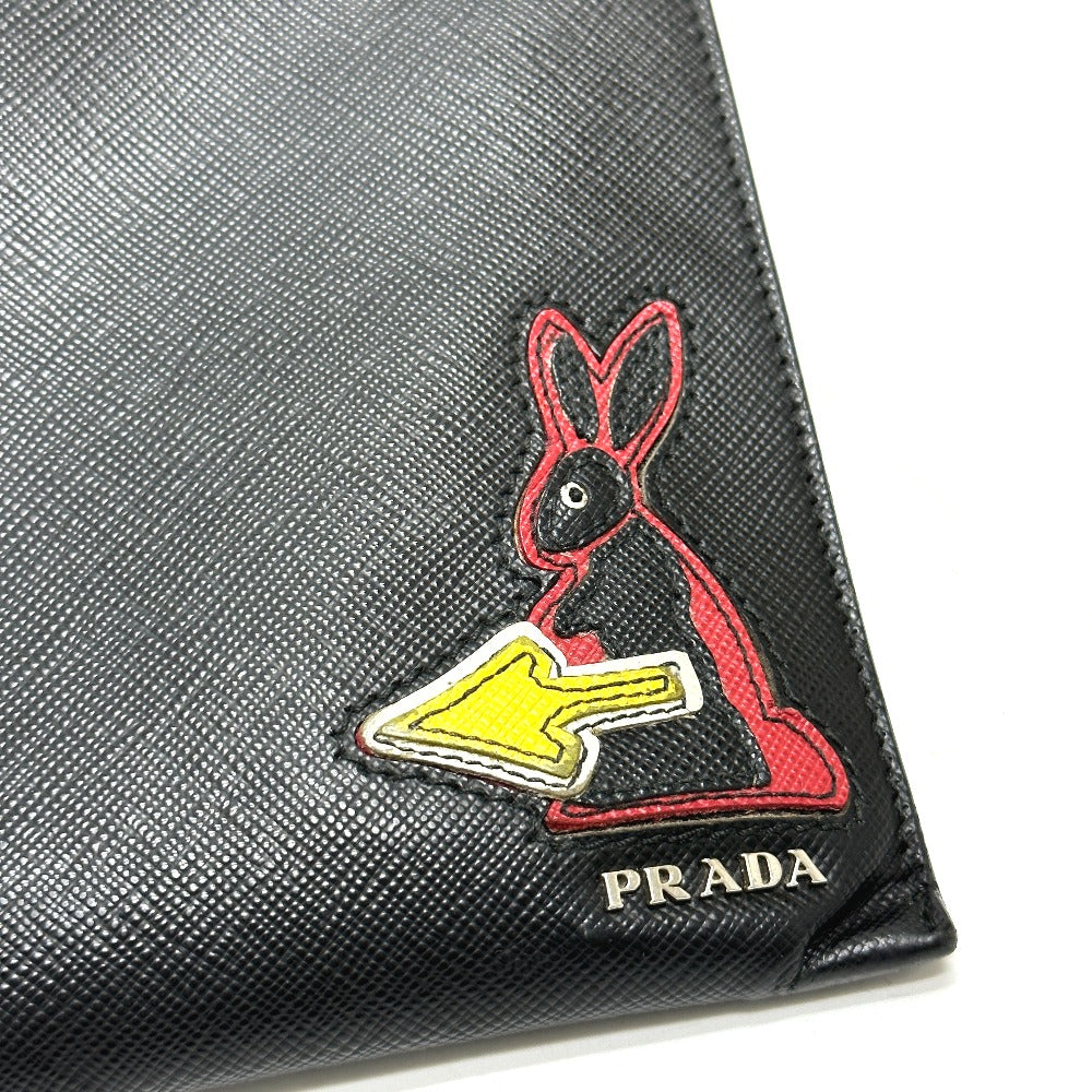 PRADA 2NG001 Logo Rabbit Clutch Bag in Saffiano Leather, Men's, Black