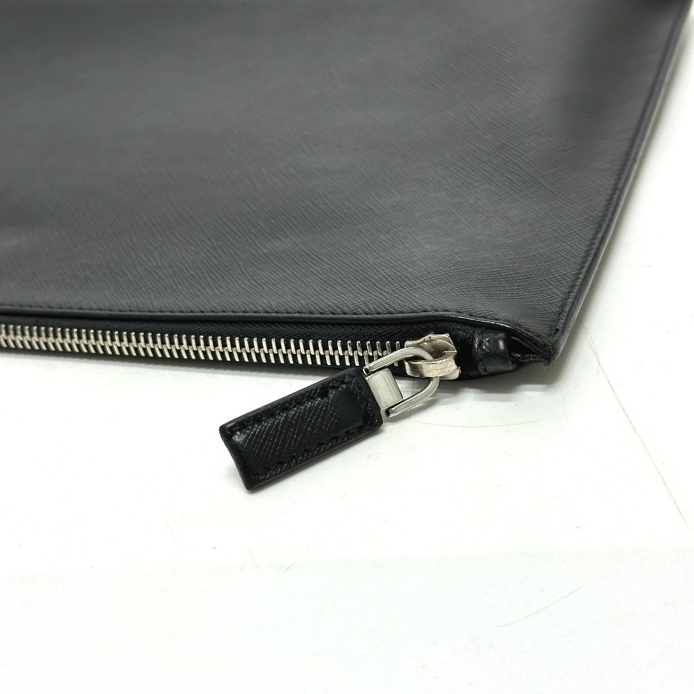 PRADA 2NG001 Logo Rabbit Clutch Bag in Saffiano Leather, Men's, Black