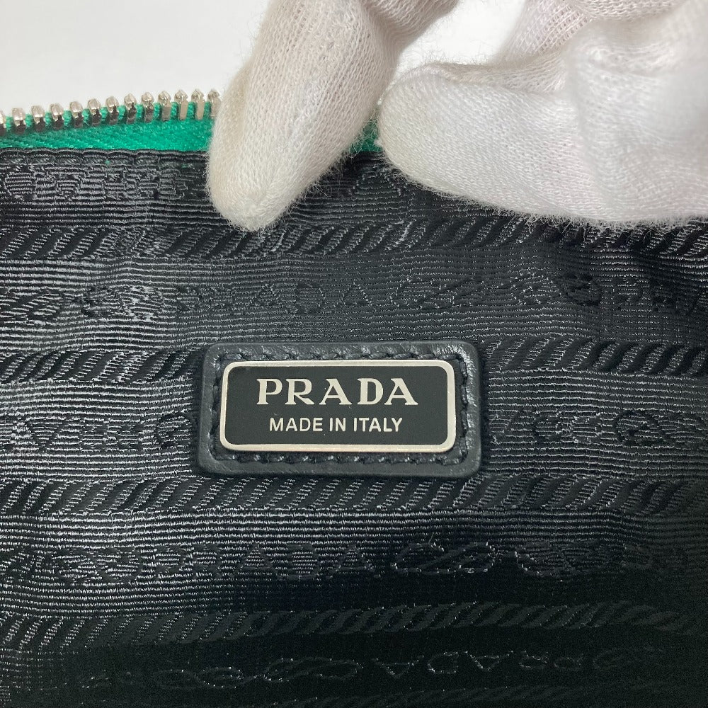 PRADA 2NE054 エンボスロゴ トライアングルロゴ 三角ロゴ プレート ストラップ付 カバン ポーチ クラッチバッグ サフィアーノレザー メンズ グリーン