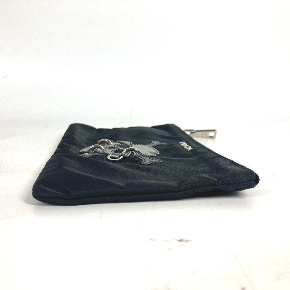 PRADA 2M1214 Makeup Pouch, Skull Design, Clutch Bag, Nylon, Unisex, Black