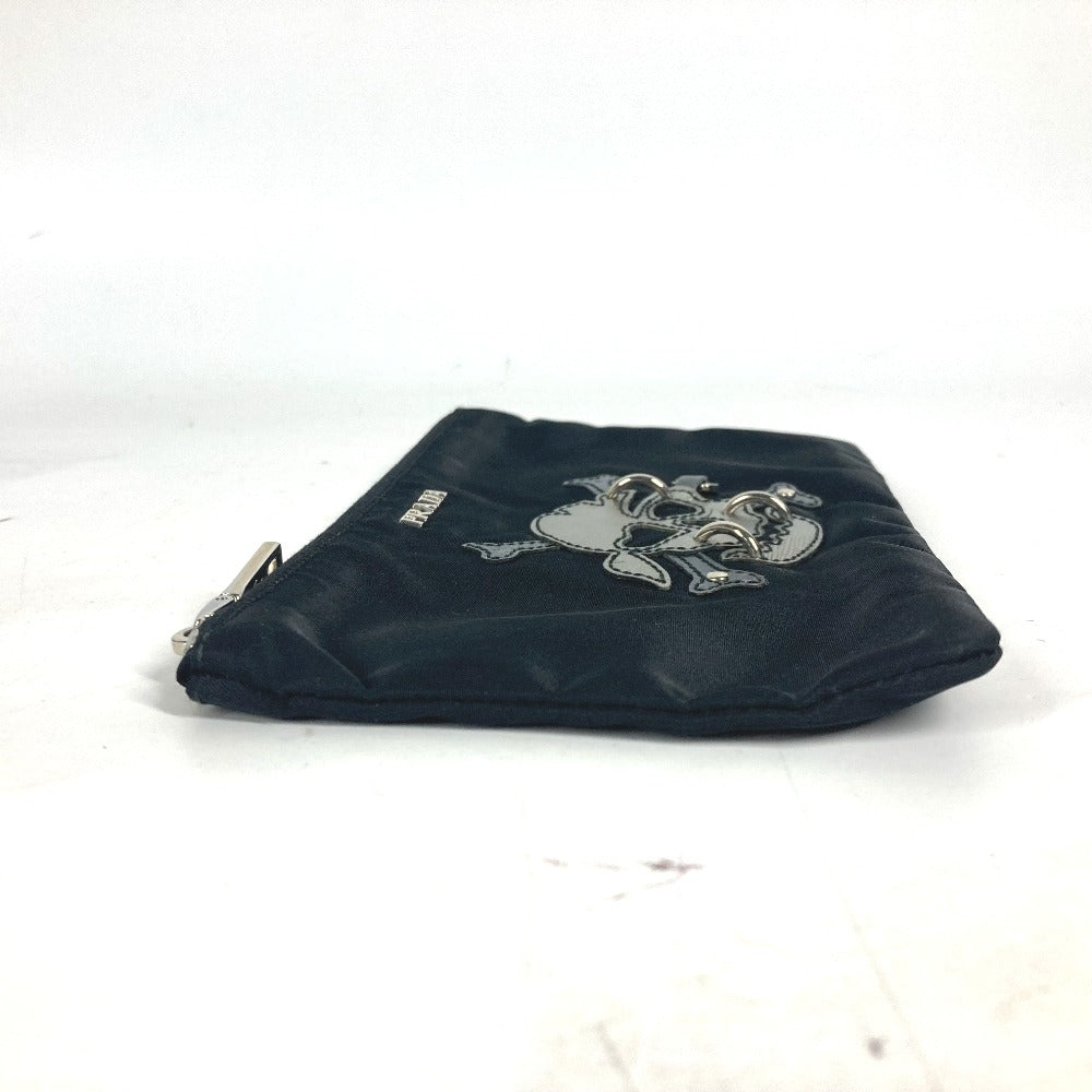 PRADA 2M1214 Makeup Pouch, Skull Design, Clutch Bag, Nylon, Unisex, Black