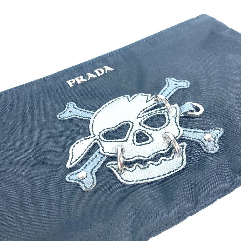 PRADA 2M1214 Makeup Pouch, Skull Design, Clutch Bag, Nylon, Unisex, Black