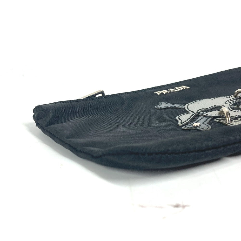 PRADA 2M1214 Makeup Pouch, Skull Design, Clutch Bag, Nylon, Unisex, Black