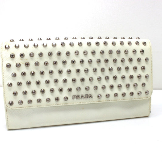 PRADA ウォレットバッグ スタッズ カバン クラッチウォレット 長財布 レザー レディース ホワイト