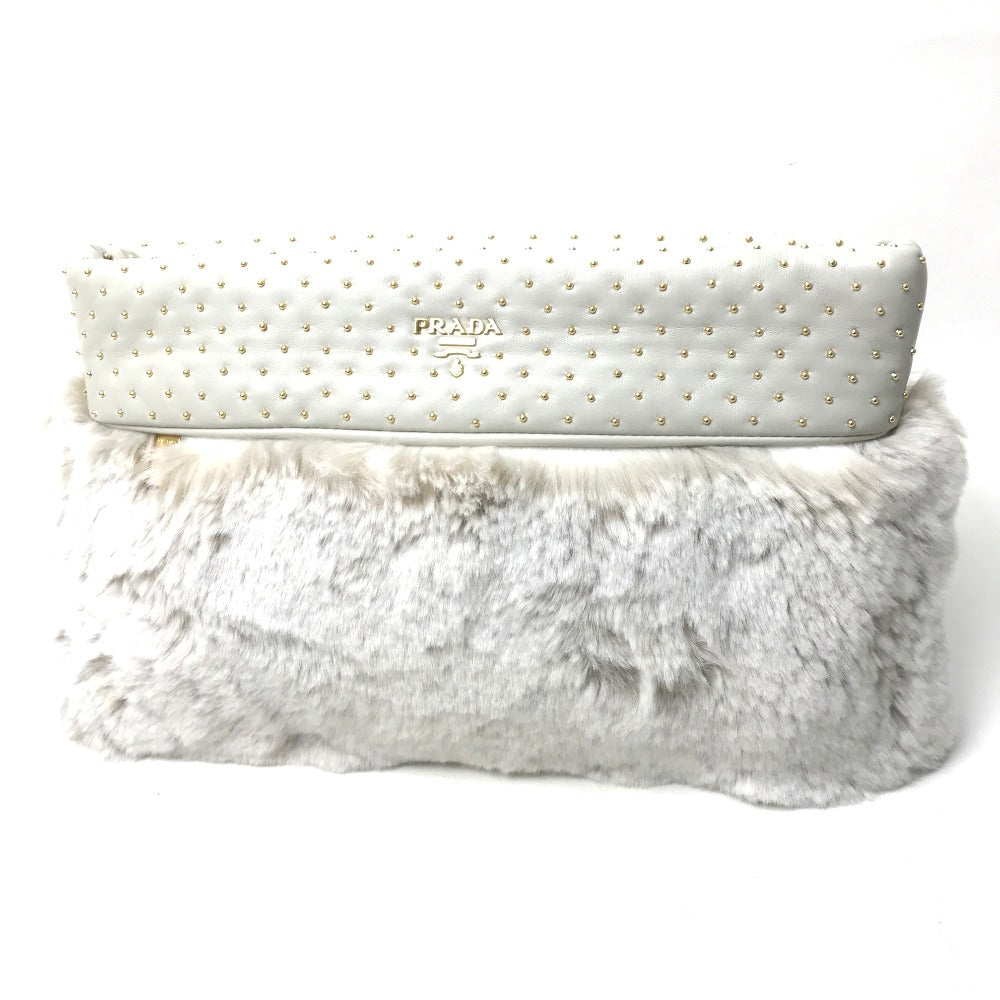 PRADA Women's Party Bag/Clutch Bag with Fur in Off-White