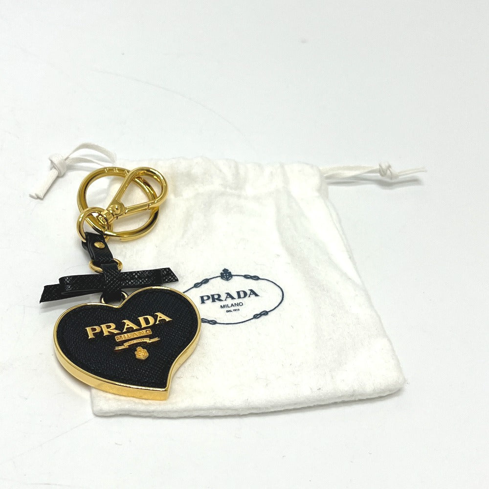 PRADA 1TL126 Saffiano Toys Heart Keyring Trick Heart Key Holder Back charm Key Holder Safiano leather Black/Gold Used