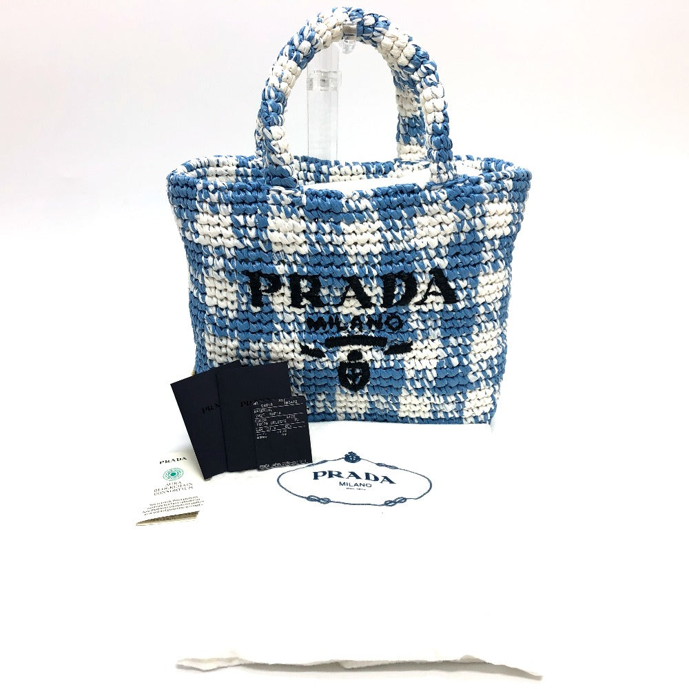 PRADA 1BG422 スモールクロシェ かご カバン トートバッグ バッグ ハンドバック トートバッグ ラフィア レディース ブルー - brandshop-reference
