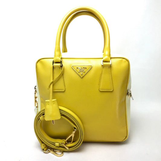 PRADA BL0864 バイカラー サフィアーノ ベルニーチェ カバン 2WAY ハンドバッグ レザー レディース イエロー