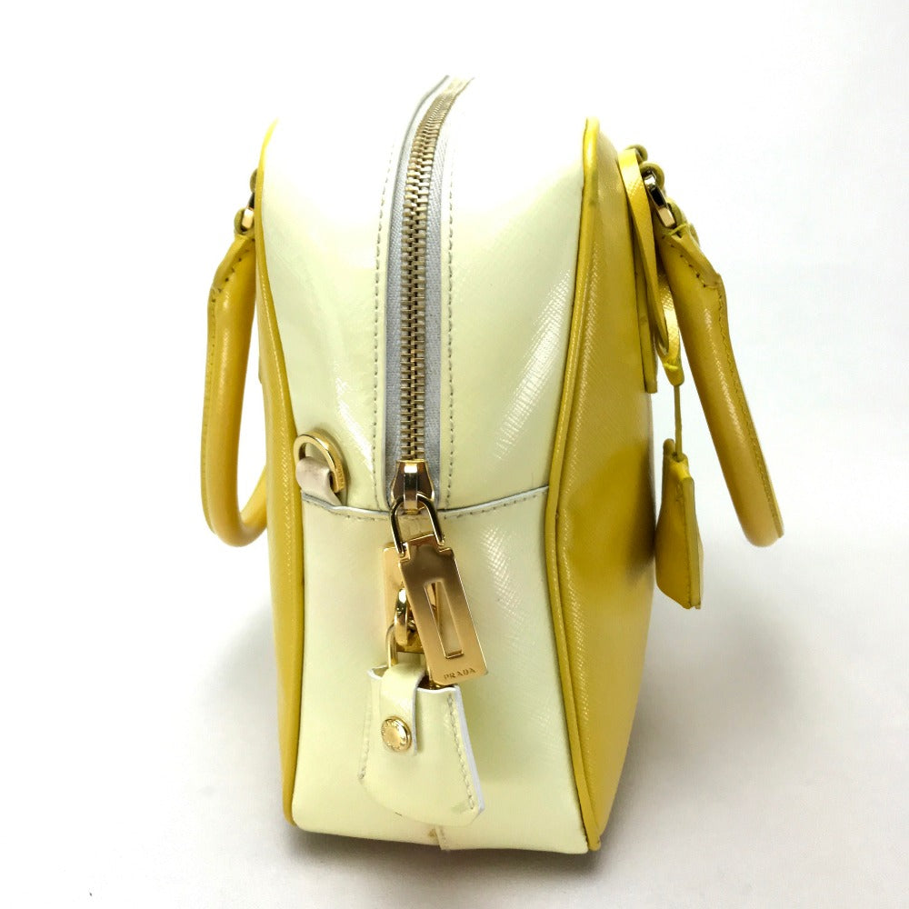PRADA BL0864 バイカラー サフィアーノ ベルニーチェ カバン 2WAY ハンドバッグ レザー レディース イエロー