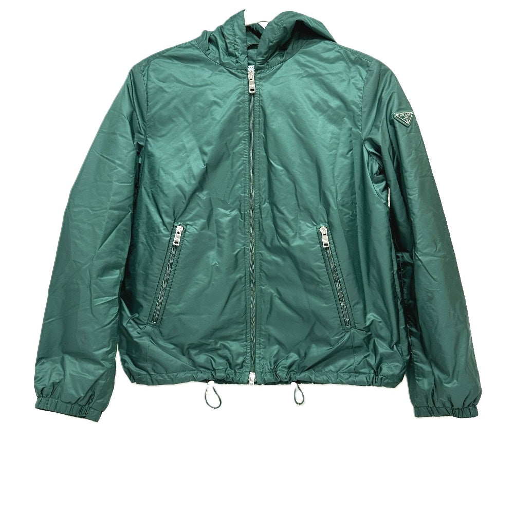 PRADA フード フーディ パーカー 長袖 トライアングルプレート 三角ロゴ ジップアップ アパレル ジャケット ナイロン レディース グリーン