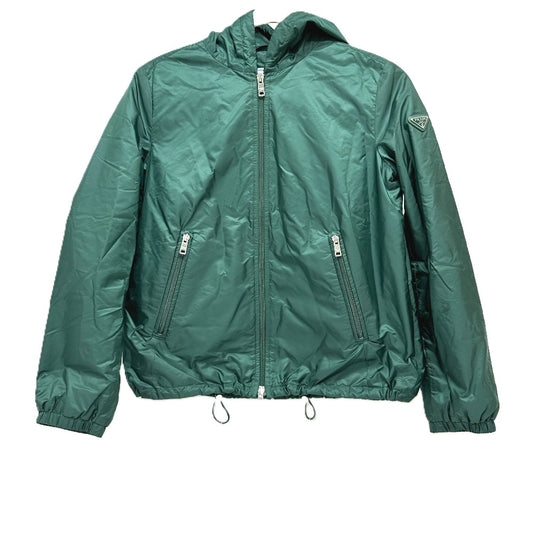 PRADA フード フーディ パーカー 長袖 トライアングルプレート 三角ロゴ ジップアップ アパレル ジャケット ナイロン レディース グリーン