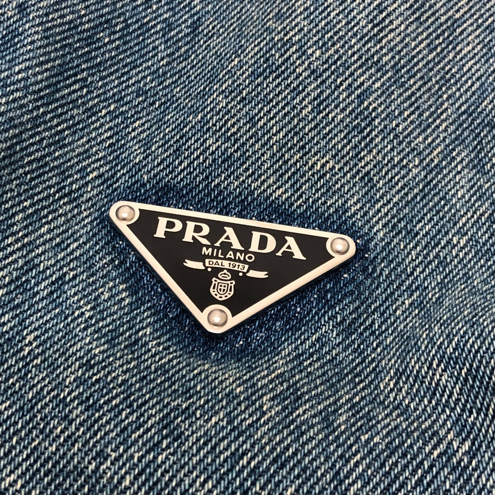 PRADA GFA135 トライアングルプレート アパレル ダメージ加工 ジャンパースカート デニム ワンピース コットン レディース ブルー