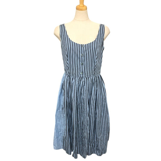 PRADA stripe Sleeveless flared knee-length dress (apparel) Dress cotton blue/Black Used