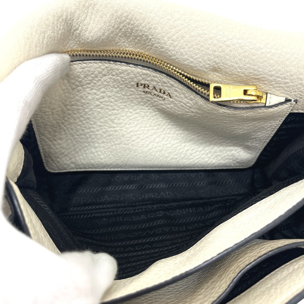 PRADA 1BD159 ロゴ ヴィッテロダイノレザー 2WAY カバン バッグ 斜め掛け フラップ ポシェット ショルダーバッグ レザー レディース ホワイト