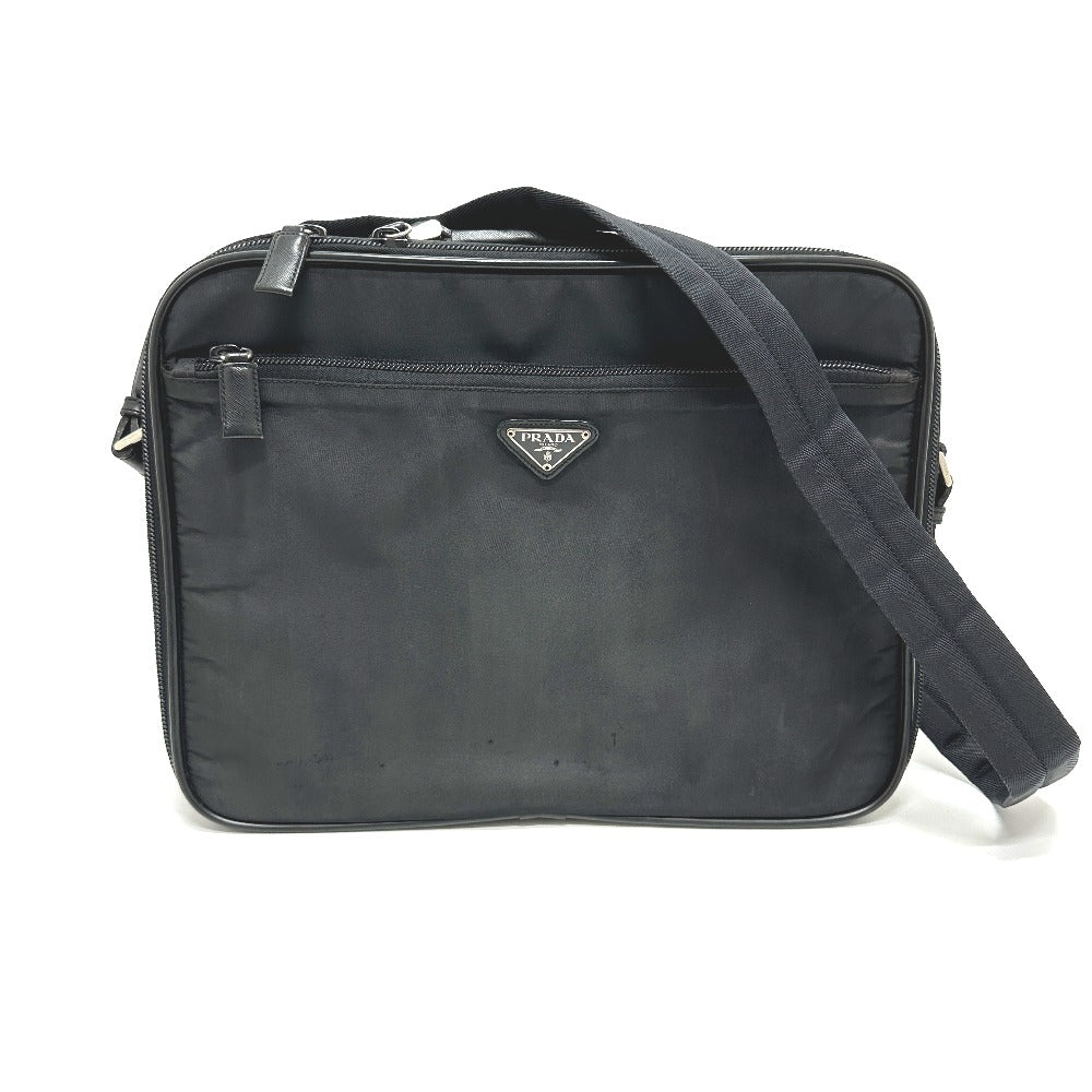 PRADA V147S Triangle Plate 2-Way Shoulder Bag/Briefcase/Business Bag in Nylon, Unisex, Black