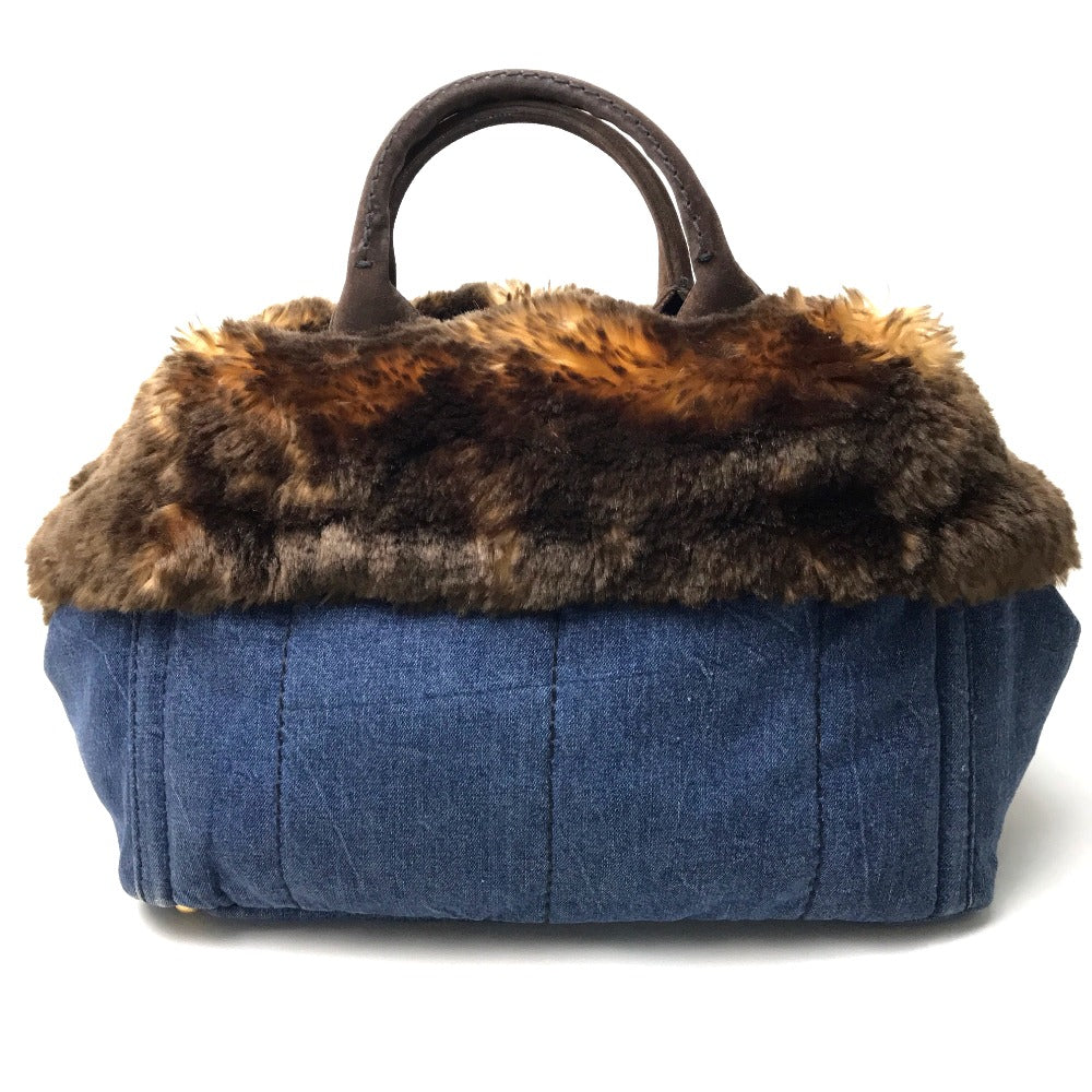 PRADA BN2182 fur-trimmed bag, Canapa, handbag, tote bag, denim, women's, blue