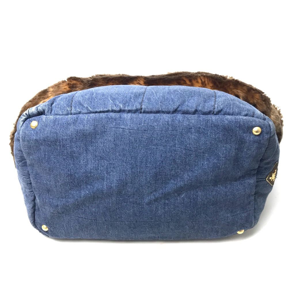 PRADA BN2182 fur-trimmed bag, Canapa, handbag, tote bag, denim, women's, blue