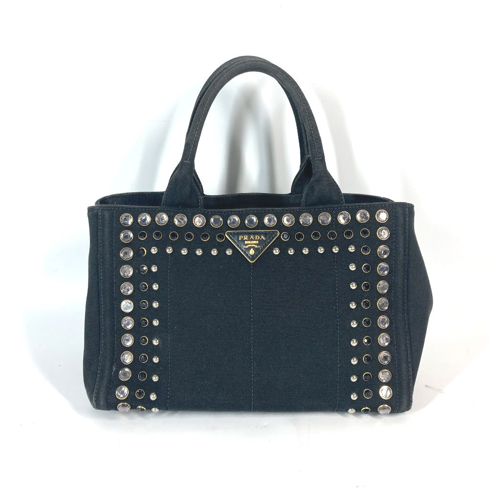 PRADA 1BG439 斜め掛け ストーン付き カナパS 2WAYバッグ ショルダーバッグ カバン ハンドバッグ トートバッグ キャンバス レディース ブラック - brandshop-reference
