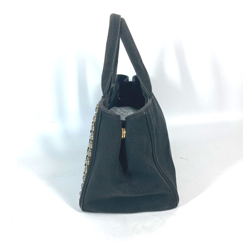 PRADA 1BG439 斜め掛け ストーン付き カナパS 2WAYバッグ ショルダーバッグ カバン ハンドバッグ トートバッグ キャンバス レディース ブラック - brandshop-reference