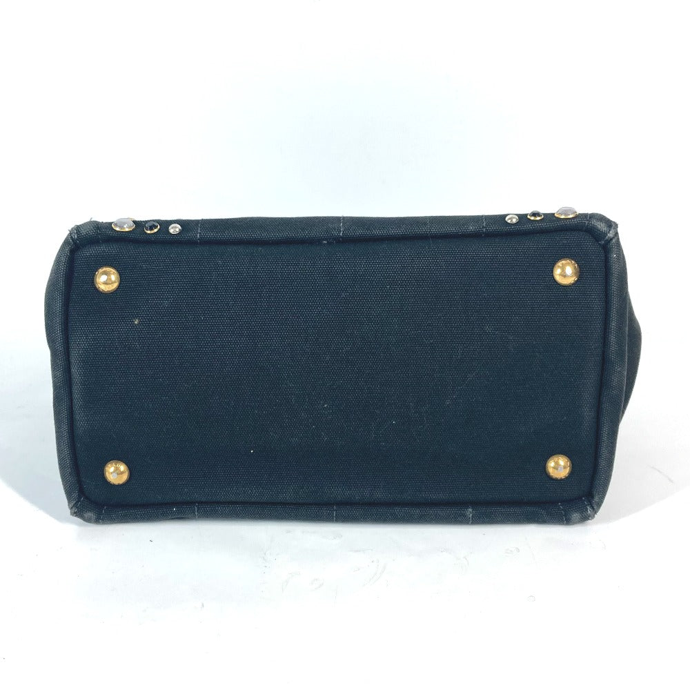 PRADA 1BG439 斜め掛け ストーン付き カナパS 2WAYバッグ ショルダーバッグ カバン ハンドバッグ トートバッグ キャンバス レディース ブラック - brandshop-reference
