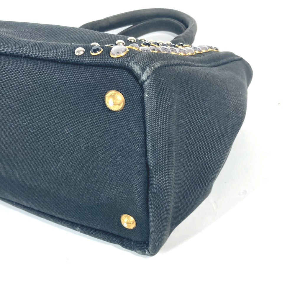 PRADA 1BG439 斜め掛け ストーン付き カナパS 2WAYバッグ ショルダーバッグ カバン ハンドバッグ トートバッグ キャンバス レディース ブラック - brandshop-reference