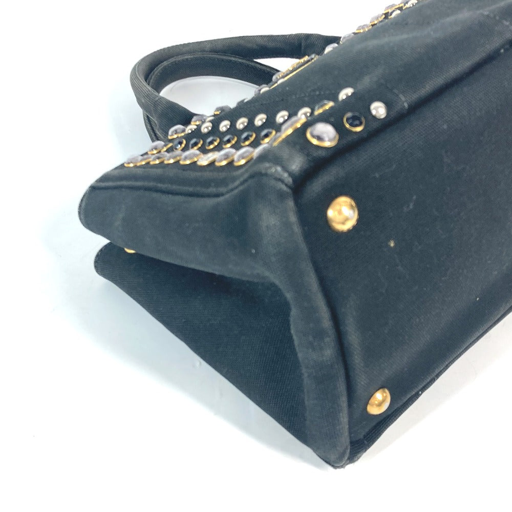 PRADA 1BG439 斜め掛け ストーン付き カナパS 2WAYバッグ ショルダーバッグ カバン ハンドバッグ トートバッグ キャンバス レディース ブラック - brandshop-reference
