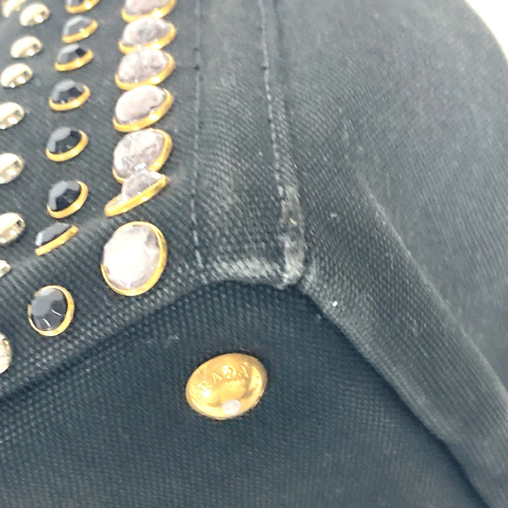 PRADA 1BG439 斜め掛け ストーン付き カナパS 2WAYバッグ ショルダーバッグ カバン ハンドバッグ トートバッグ キャンバス レディース ブラック - brandshop-reference