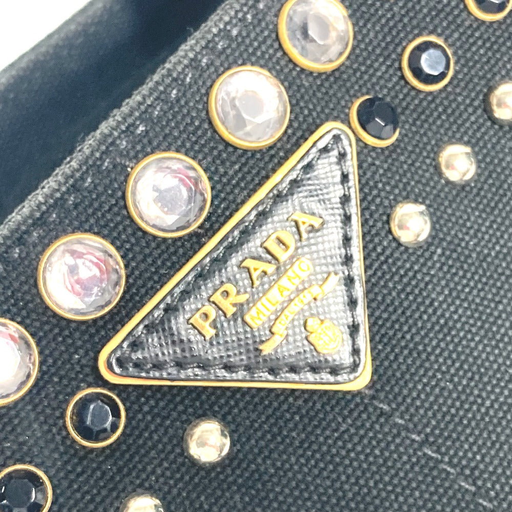 PRADA 1BG439 斜め掛け ストーン付き カナパS 2WAYバッグ ショルダーバッグ カバン ハンドバッグ トートバッグ キャンバス レディース ブラック - brandshop-reference