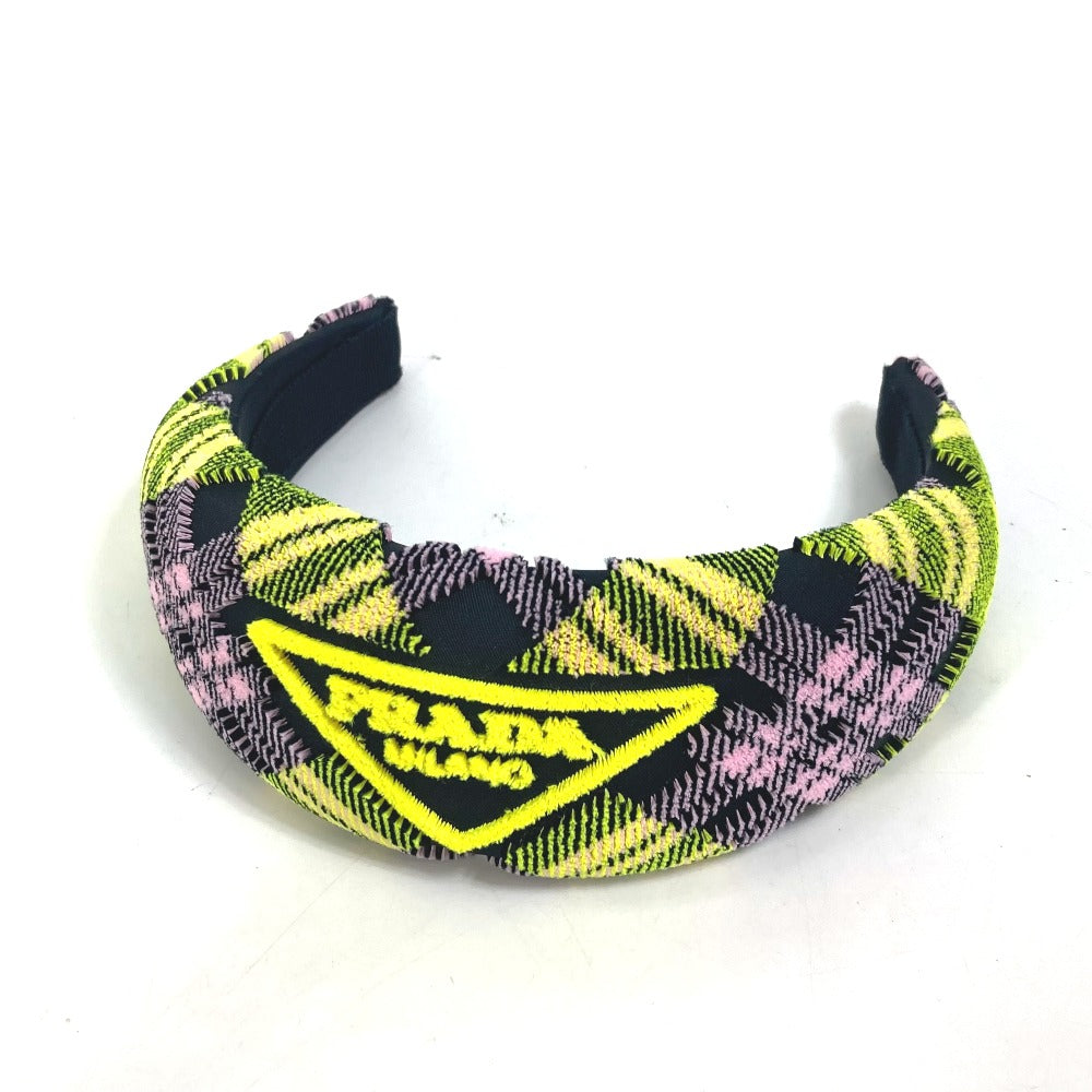 PRADA Pile Triangle Logo Plate Hair Accessory Hairband Headband Nylon Women's Yellow