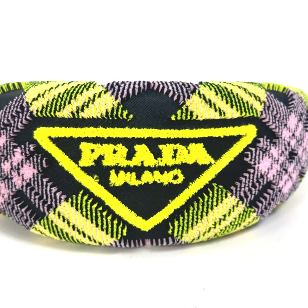 PRADA Pile Triangle Logo Plate Hair Accessory Hairband Headband Nylon Women's Yellow
