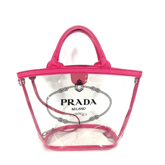 PRADA ビーチバッグ ポーチ付き ロゴ カナパ 2WAYバッグ ショルダーバッグ ハンドバッグ トートバッグ ビニール レディース ピンク