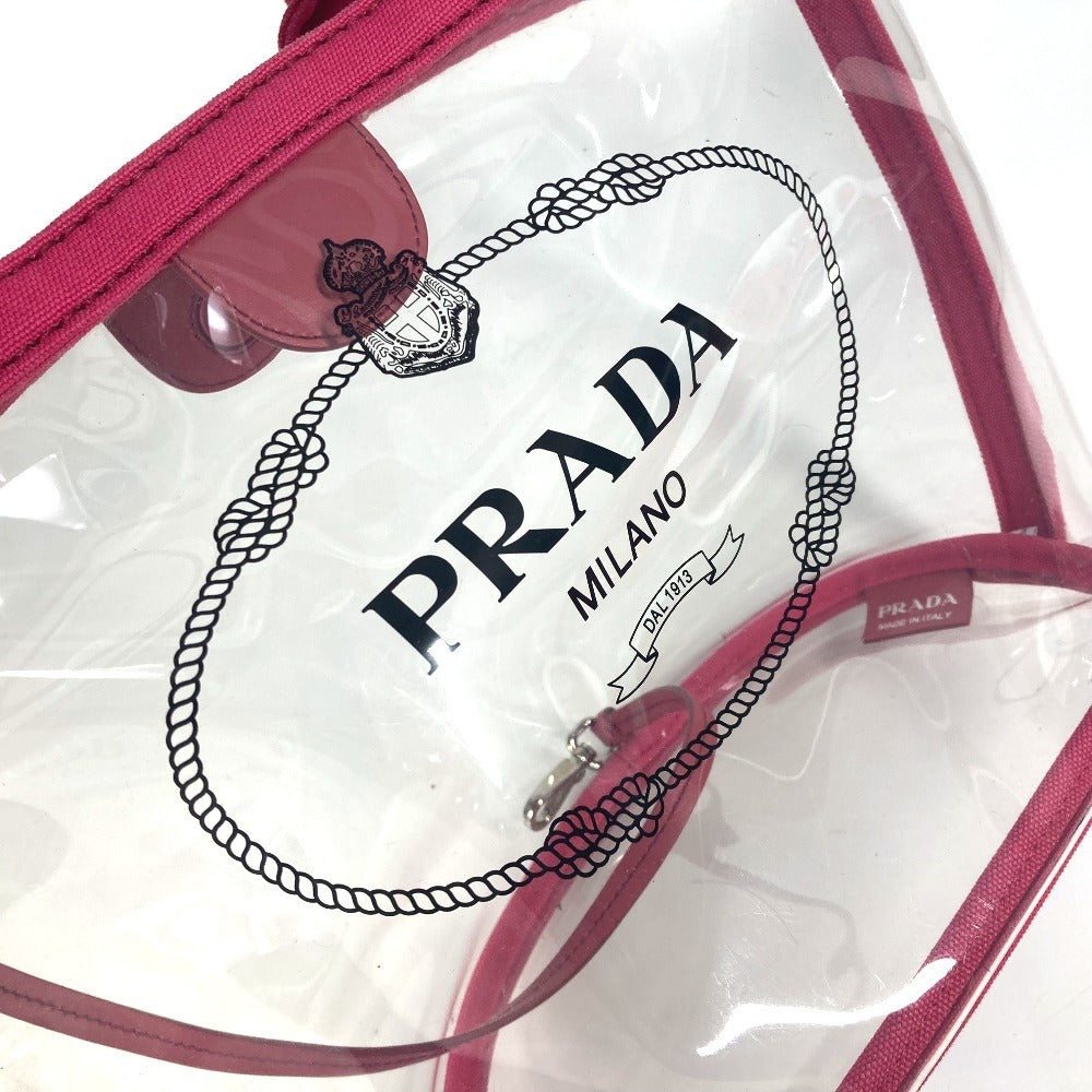 PRADA ビーチバッグ ポーチ付き ロゴ カナパ 2WAYバッグ ショルダーバッグ ハンドバッグ トートバッグ ビニール レディース ピンク