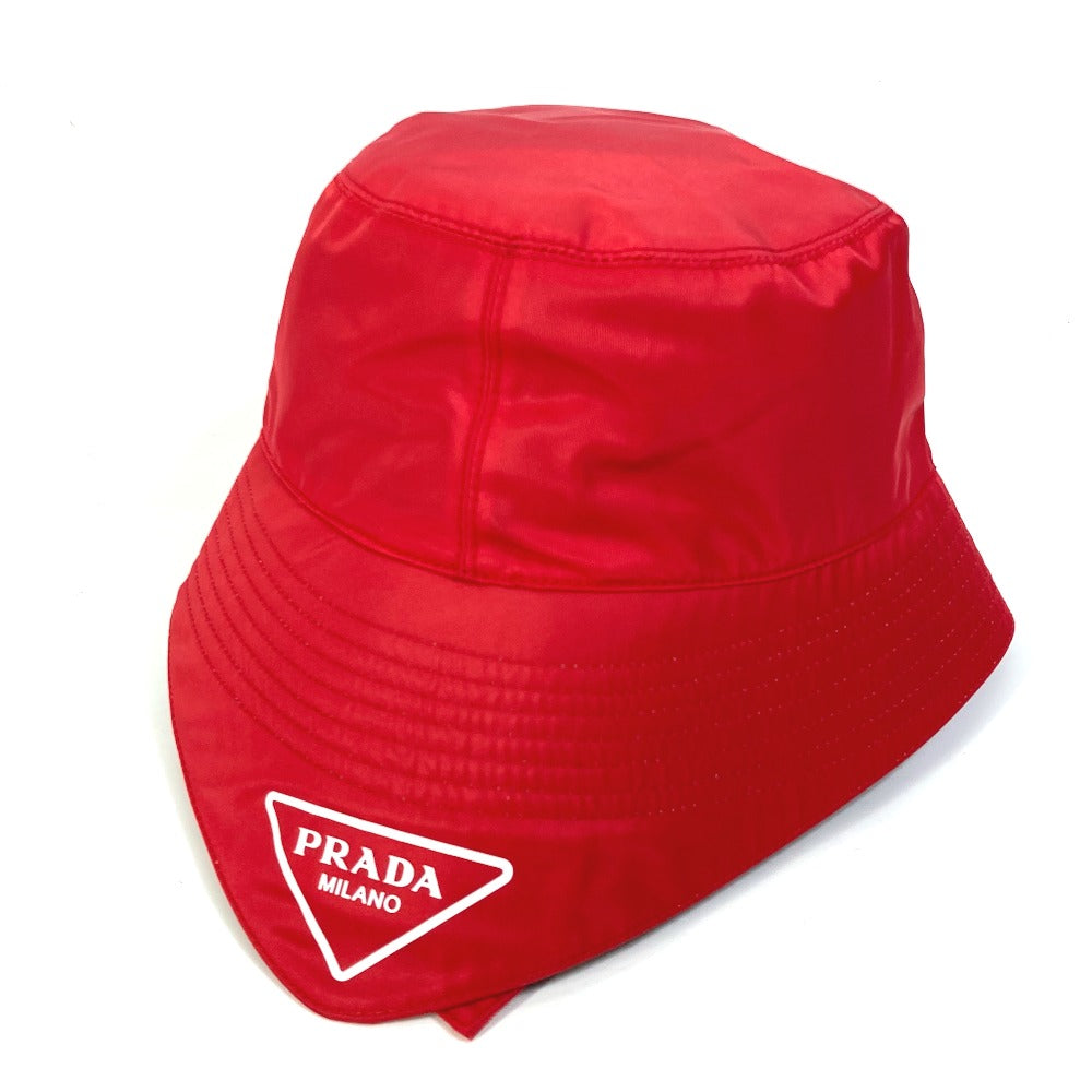 PRADA 2HC280 Drawstring Triangle Logo Fisherman Hat, Bucket Hat, Bob Hat, Nylon, Women's, Red
