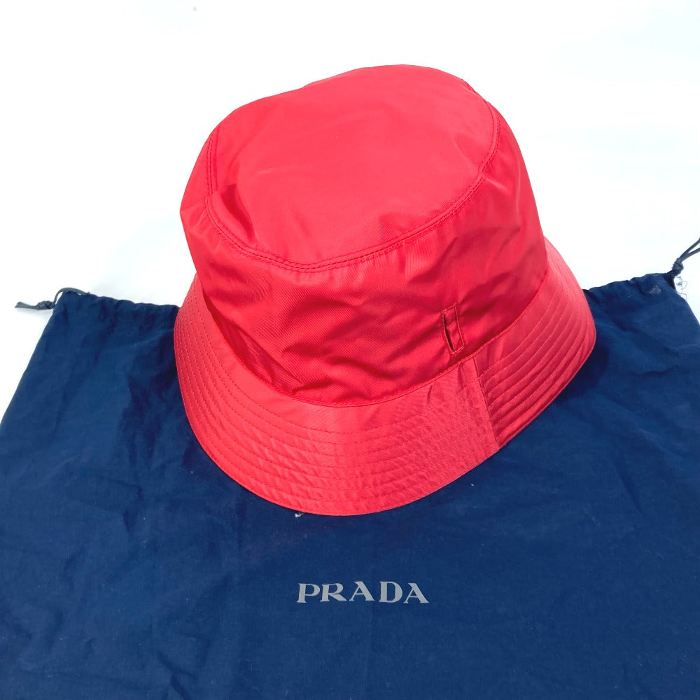 PRADA 2HC280 Drawstring Triangle Logo Fisherman Hat, Bucket Hat, Bob Hat, Nylon, Women's, Red