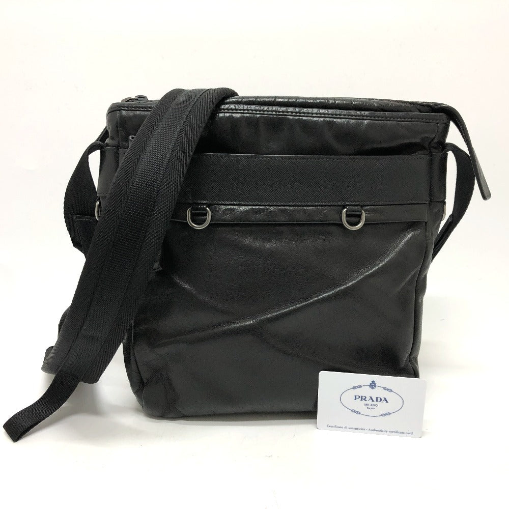 PRADA 2VH022 Messenger Bag, Shoulder Bag, Leather, Men's, Black