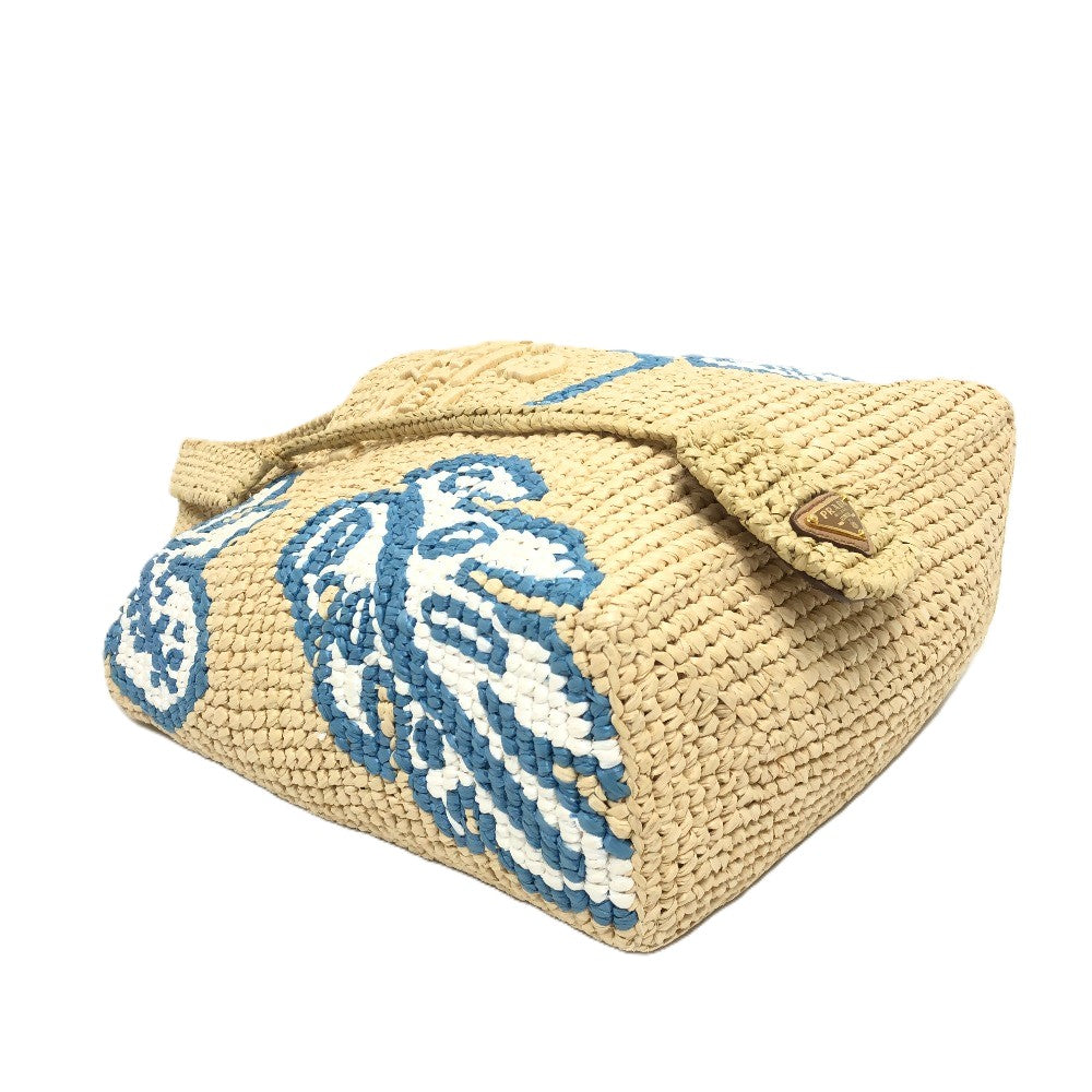PRADA 1BG454 Logo St. Barths Limited Edition Small Handbag, Raffia, Women's, Beige