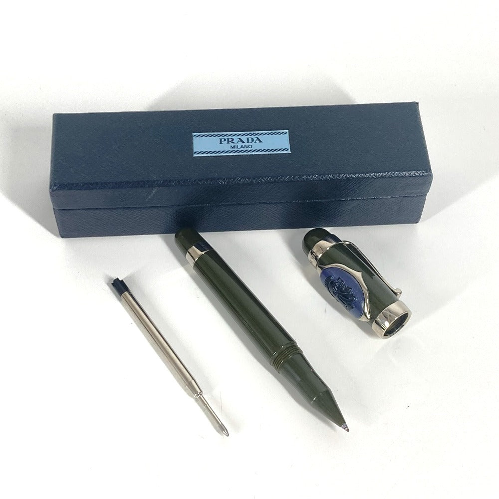 Prada Logo Stationery Ballpoint Pen, Metal, Unisex, Khaki
