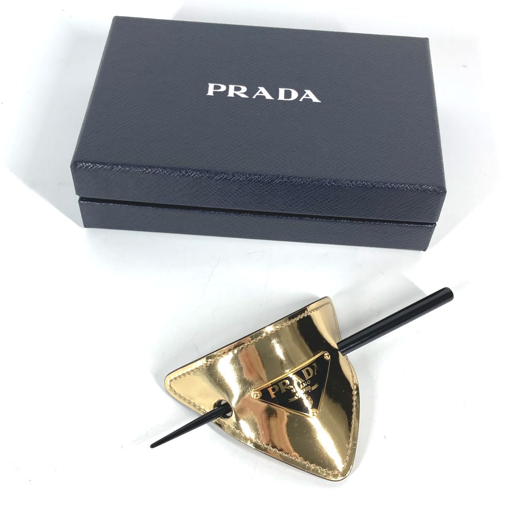 PRADA 1IF004 ヘアアクセサリー トライングルロゴ かんざし ヘアピック ヘアピン レザー レディース ゴールド