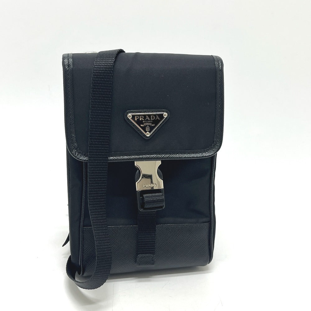 PRADA 2ZH109 スマートフォンケース ポシェット カバン バッグ ショルダーバッグ ナイロン/レザー レディース ブラック