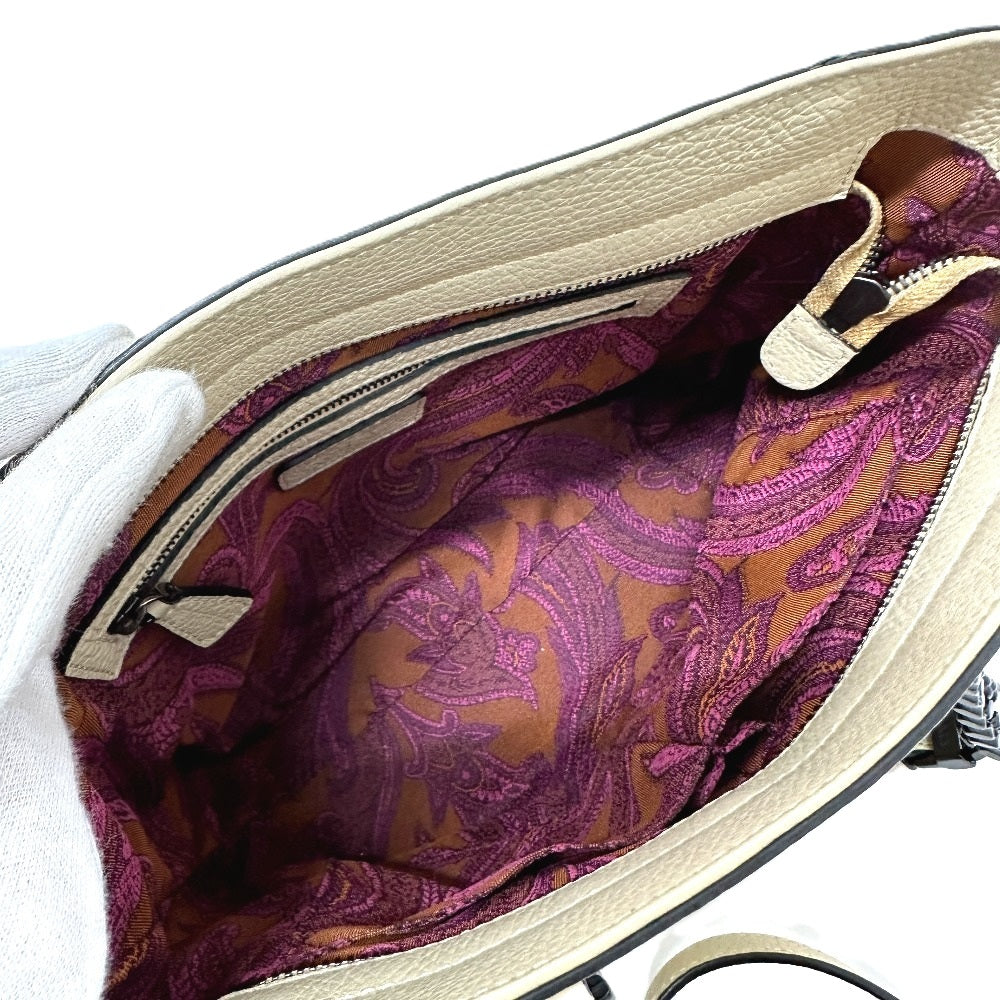 ETRO 2WAY チェーン カバン ショルダーバッグ ハンドバッグ レザー レディース ベージュ