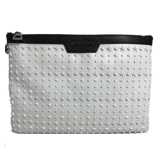 JIMMY CHOO スタースタッズ DEREK(デレク) カバン セカンドバッグ クラッチバッグ レザー メンズ ホワイト×ブラック