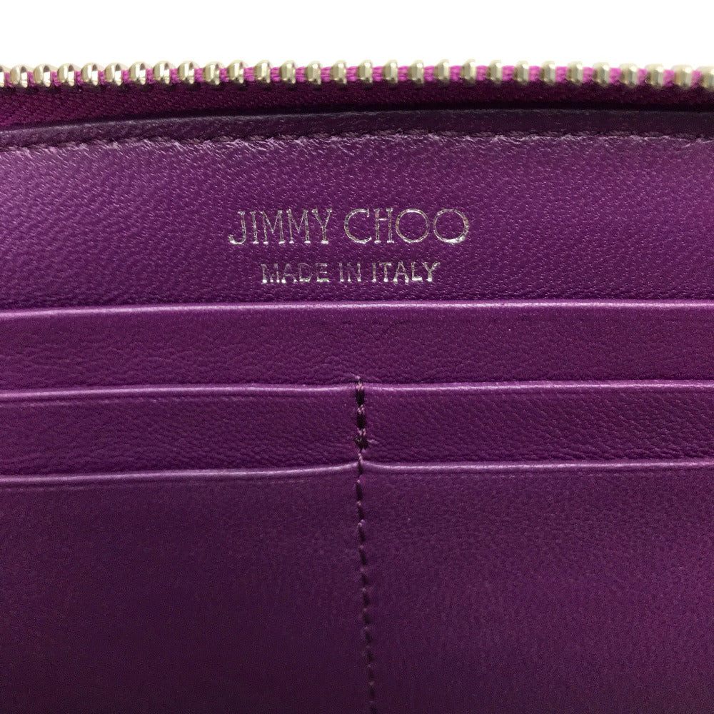 JIMMY CHOO 163FILIPA.CIM Star Studs Filipa Wallet, Round Zip Long Wallet, Patent Leather, Unisex, Metallic Purple