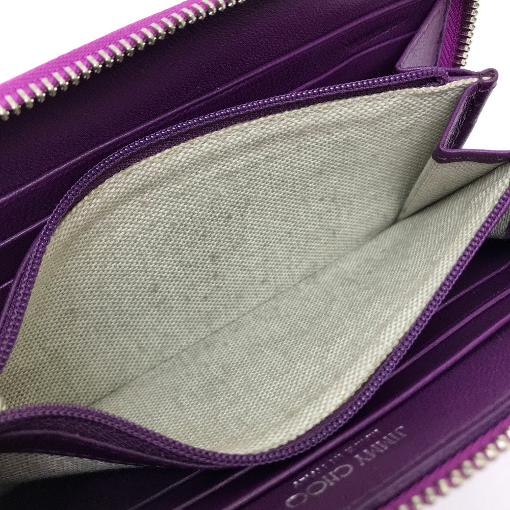 JIMMY CHOO 163FILIPA.CIM Star Studs Filipa Wallet, Round Zip Long Wallet, Patent Leather, Unisex, Metallic Purple