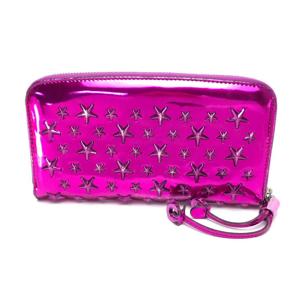 JIMMY CHOO 163FILIPA.CIM Star Studs Filipa Wallet, Round Zip Long Wallet, Patent Leather, Unisex, Metallic Purple
