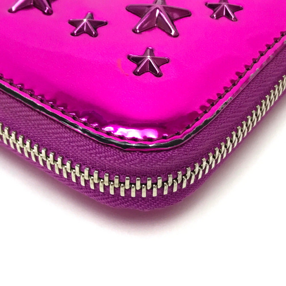 JIMMY CHOO 163FILIPA.CIM Star Studs Filipa Wallet, Round Zip Long Wallet, Patent Leather, Unisex, Metallic Purple