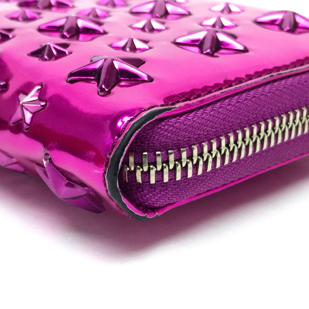 JIMMY CHOO 163FILIPA.CIM Star Studs Filipa Wallet, Round Zip Long Wallet, Patent Leather, Unisex, Metallic Purple