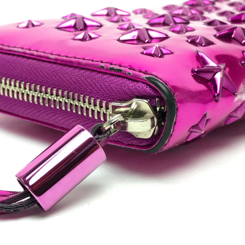 JIMMY CHOO 163FILIPA.CIM Star Studs Filipa Wallet, Round Zip Long Wallet, Patent Leather, Unisex, Metallic Purple