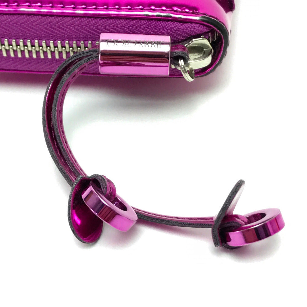 JIMMY CHOO 163FILIPA.CIM Star Studs Filipa Wallet, Round Zip Long Wallet, Patent Leather, Unisex, Metallic Purple