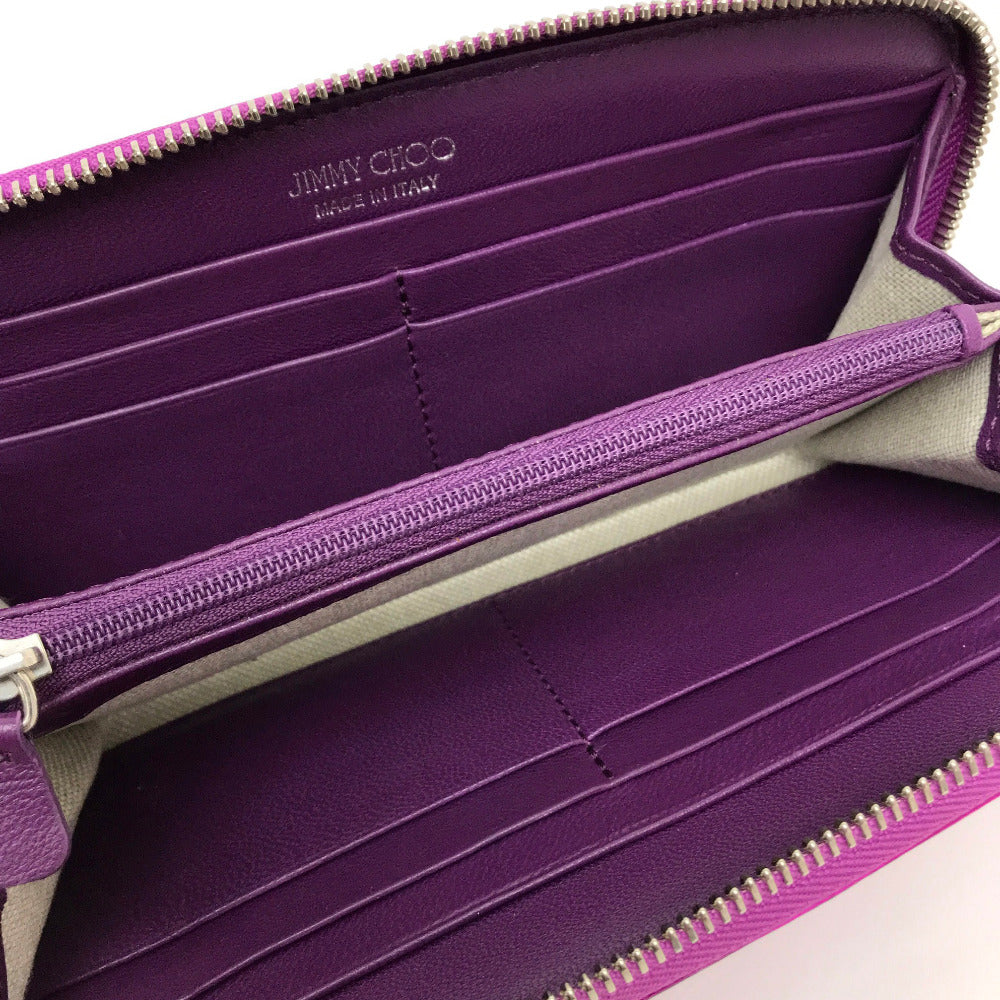 JIMMY CHOO 163FILIPA.CIM Star Studs Filipa Wallet, Round Zip Long Wallet, Patent Leather, Unisex, Metallic Purple